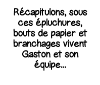 Récapitulons, sous ces épluchures, bouts de papier et branchages vivent Gaston et son équipe    