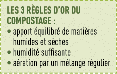 Les 3 règles d or du compostage :    apport équilibré de matières humides et sèches    humidité suffisante    aératio   