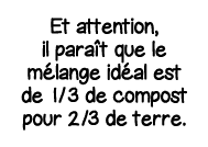 Et attention, il paraît que le mélange idéal est de 1   3 de compost pour 2  3 de terre 