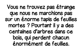 Vous ne trouvez pas étrange que nous ne marchions pas sur un énorme tapis de feuilles mortes   Pourtant il y a des ce   