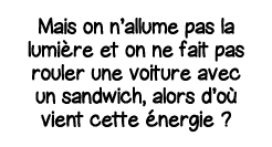 Mais on n allume pas la lumière et on ne fait pas rouler une voiture avec un sandwich, alors d où vient cette énergie  