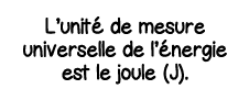 L unité de mesure universelle de l énergie est le joule (J) 