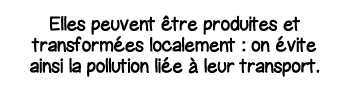 Elles peuvent être produites et transformées localement : on évite ainsi la pollution liée à leur transport 