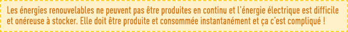 Les énergies renouvelables ne peuvent pas être produites en continu et l énergie électrique est difficile et onéreuse   