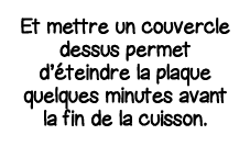 Et mettre un couvercle dessus permet d éteindre la plaque quelques minutes avant la fin de la cuisson 