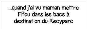    quand j ai vu maman mettre Fifou dans les bacs à destination du Recyparc