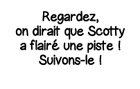 Regardez, on dirait que Scotty a flairé une piste   Suivons-le  