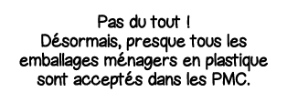 Pas du tout   Désormais, presque tous les emballages ménagers en plastique sont acceptés dans les PMC 
