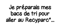 Je préparais mes bacs de tri pour aller au Recyparc*   