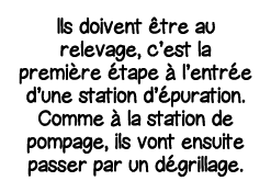 Ils doivent être au relevage, c est la première étape à l entrée d une station d épuration  Comme à la station de pom   