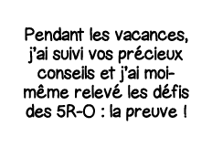 Pendant les vacances, j ai suivi vos précieux conseils et j ai moi-même relevé les défis des 5R-O : la preuve  
