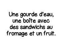 Une gourde d eau, une boîte avec des sandwichs au fromage et un fruit 