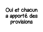 Oui et chacun a apporté des provisions