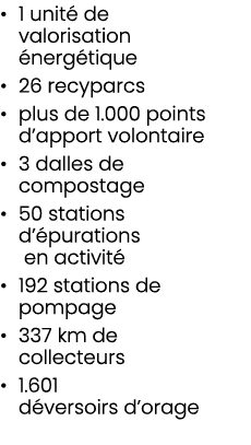 • 1 unit de valorisation  nerg tique • 26 recyparcs • plus de 1.000 points d’apport volontaire • 3 dalles de compost...