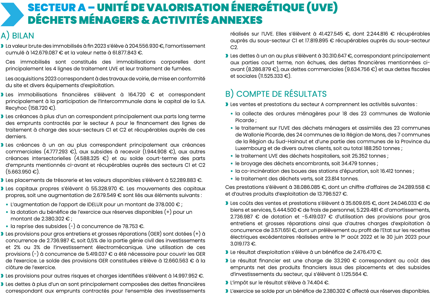    SECTEUR A   UNITé DE VALORISATION éNERGéTIQUE (UVE) DéCHETS MéNAGERS & ACTIVITéS ANNEXES A) BILAN   La valeur brut   