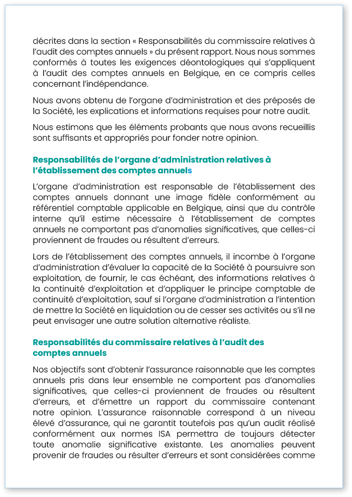 décrites dans la section   Responsabilités du commissaire relatives à l audit des comptes annuels   du présent rappor   