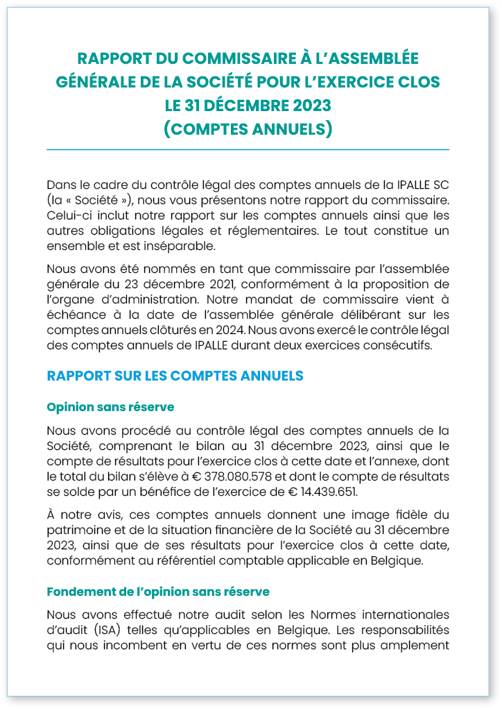 RAPPORT DU COMMISSAIRE À L ASSEMBLÉE GÉNÉRALE DE LA SOCIÉTÉ POUR L EXERCICE CLOS LE 31 DÉCEMBRE 2023 (COMPTES ANNUELS   
