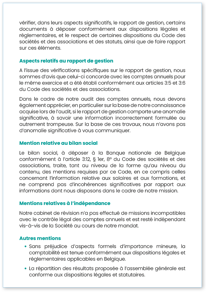 vérifier, dans leurs aspects significatifs, le rapport de gestion, certains documents à déposer conformément aux disp   