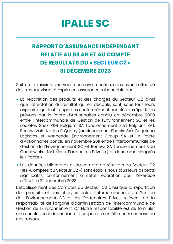 IPALLE SC RAPPORT D ASSURANCE INDEPENDANT RELATIF AU BILAN ET AU COMPTE DE RESULTATS DU   SECTEUR C2   31 DÉCEMBRE 20   