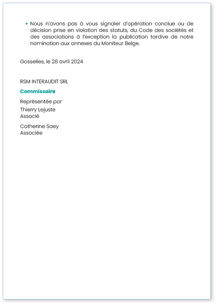   Nous n avons pas à vous signaler d opération conclue ou de décision prise en violation des statuts, du Code des soc   